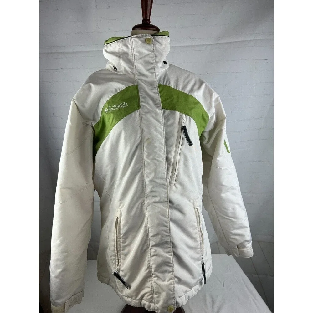 Vintage 90s Columbia Womens M Winter Ski Snowboard Jacket White Full Zip Pockets